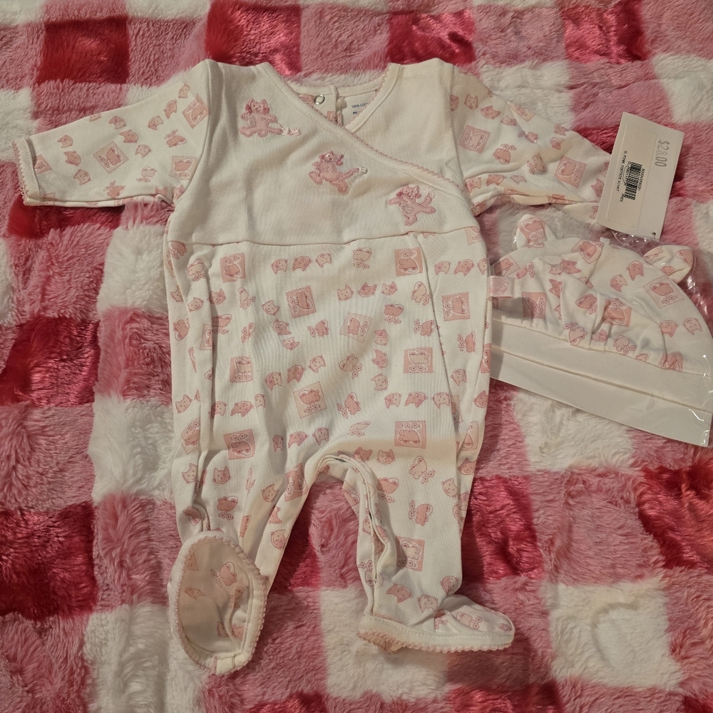 Creme De La Creme Preemie Kitty Adorable Pink Footed W/Kitten Ears Hat